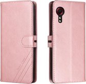 Voor Samsung Galaxy Xcover 5 Stiksels Stijl 2-Kleur Koe Textuur Horizontale Flip PU Lederen Case met Houder & Kaartsleuf & Lanyard (Rose Goud)
