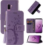 Voor Samsung Galaxy S9+ Reliëf Lucky Tree Horizontale Flip Lederen Case met Houder & Kaartsleuf & Portemonnee & Lanyard (Paars)