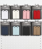 Labels. diverse kleuren. afm 3x8 cm. 220 gr. 8x10 doos/ 1 doos