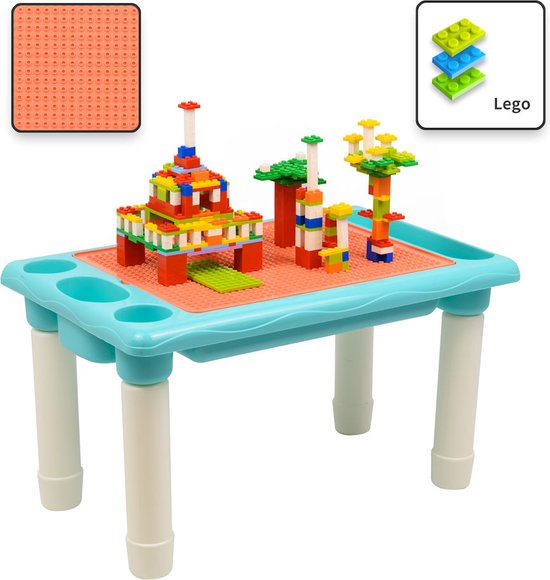 Decopatent® - Kindertafel Bouwtafel - Speeltafel met bouwplaat (Voor Lego® blokken) en vlakke kant - 4 Vakken - Met 316 Bouwstenen