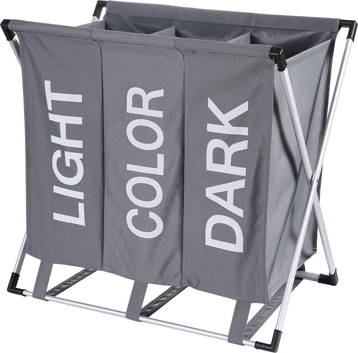 Goedkoopste Wassorteerder - 90L - Wasmand 3 Vakken - Opvouwbare Wasmanden - Organizer - Wassorteerder 3 vaks - Alu Frame - Grijs