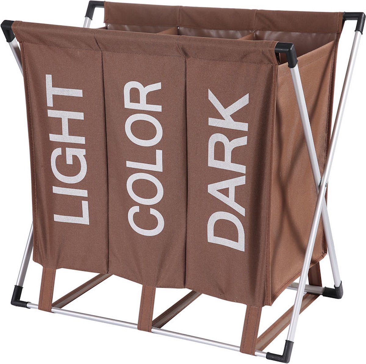 Goedkoopste Wassorteerder - 90L - Wasmand 3 Vakken - Opvouwbare Wasmanden - Organizer - Wassorteerder 3 vaks - Alu Frame - Bruin