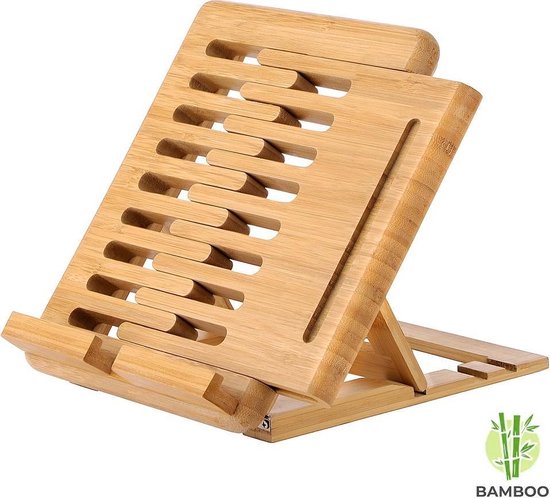 Decopatent® Luxe boekenstandaard van bamboe hout - Boekenhouder voor tablet  - Kookboek... | bol.com