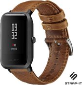Leer Smartwatch bandje - Geschikt voor  Xiaomi Amazfit Bip leren bandje - bruin - Strap-it Horlogeband / Polsband / Armband