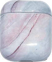 Apple Airpods 1 en 2 hoesje Marmer - Marmerprint - Marble - Hardcase - Stevig hoesje - Apple Airpods - Lichtblauw/Roze