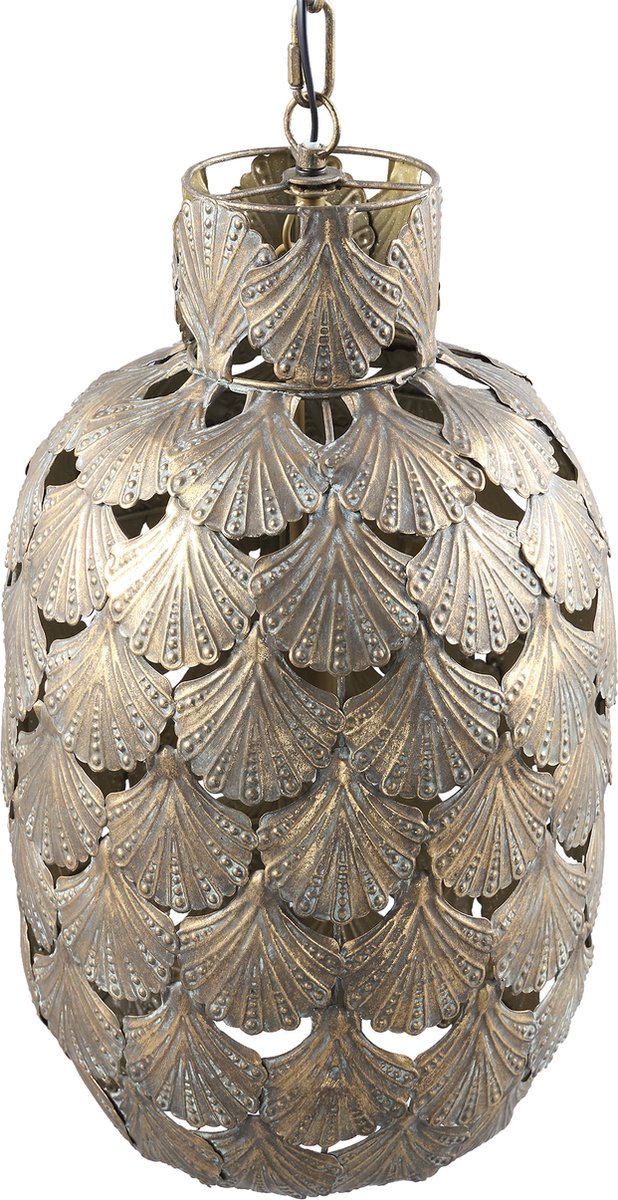 PTMD Lunna Ronde Hanglamp Schelpen - H62 x Ø33,5 cm - Metaal - Goud