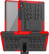 Voor Lenovo Tab P11 Tyre Texture Shockproof TPU + PC beschermhoes met houder (rood)