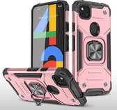 Voor Google Pixel 4a magnetisch pantser schokbestendig TPU + pc-hoesje met metalen ringhouder (roségoud)