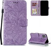 Voor Motorola Moto G9 Power Lace Flower Embossing Pattern Horizontale Flip lederen tas met houder & kaartsleuven & portemonnee & fotolijst (paars)