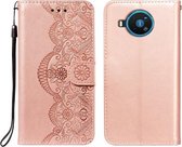 Voor Nokia 8.3 5G Flower Vine Embossing Pattern Horizontale Flip Leather Case met Card Slot & Holder & Wallet & Lanyard (Rose Gold)