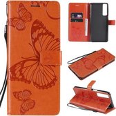 Voor LG Stylo 7 5G / 4G Pressed Printing Butterfly Pattern Horizontale Flip PU Leather Case met houder & kaartsleuven & portemonnee & Lanyard (oranje)