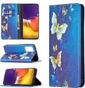 Voor Samsung Galaxy A82 5G Gekleurde Tekening Patroon Onzichtbare Magnetische Horizontale Flip PU Lederen Case met Houder & Kaartsleuven & Portemonnee (Gouden Vlinders)