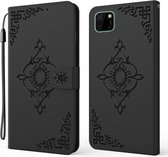 Voor Huawei Y5p Reliëf Fortuin Bloem Patroon Horizontale Flip Leren Case met Houder & Kaartsleuf & Portemonnee & Lanyard (Zwart)