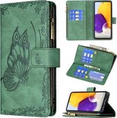 Voor Samsung Galaxy A72 4G / 5G Flying Butterfly Embossing Patroon Rits Horizontale Flip Leren Case met Houder & Kaartsleuven & Portemonnee (Groen)