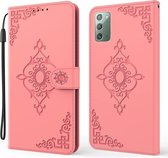 Voor Samsung Galaxy Note20 4G / 5G Reliëf Fortune Bloem Patroon Horizontale Flip Leren Case met Houder & Kaartsleuf & Portemonnee & Lanyard (Roze)
