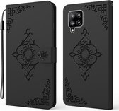 Voor Samsung Galaxy A42 5G Reliëf Fortuin Bloem Patroon Horizontale Flip Leren Case met Houder & Kaartsleuf & Portemonnee & Lanyard (Zwart)