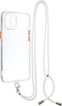 Transparante pc + TPU-telefoonhoes met knop in contrasterende kleur en nekkoord voor iPhone 12 Pro Max (transparant)
