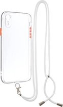 Transparante pc + TPU-telefoonhoes met knop in contrasterende kleur en nekkoord voor iPhone XR (wit)