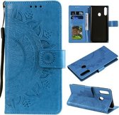 Voor Samsung Galaxy A20s Totem Bloem Reliëf Horizontale Flip TPU + PU Leren Case met Houder & Kaartsleuven & Portemonnee (Blauw)