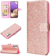 Voor Samsung Galaxy A32 5G Glitter Poeder Horizontale Flip Leren Case met Kaartsleuven & Houder & Fotolijst & Portemonnee (Rose Goud)