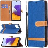 Voor Samsung Galaxy A22 5G Kleuraanpassing Denim Textuur Horizontale Flip Leren Case met Houder & Kaartsleuven & Portemonnee & Lanyard (Koningsblauw)