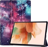 Voor Samsung Galaxy Tab S7 Lite T730 / T735 Custer Painted PU Leather Case met Sleep / Wake-up Functie & 3-Fold Holder (Galaxy Nebula)