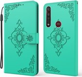 Voor Motorola Moto G8 Plus Reliëf Fortuin Bloempatroon Horizontale Flip Leren Case met Houder & Kaartsleuf & Portemonnee & Lanyard (Groen)