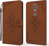 Voor Nokia 2.4 Reliëf Fortune Bloempatroon Horizontale Flip Leren Case met Houder & Kaartsleuf & Portemonnee & Lanyard (Bruin)