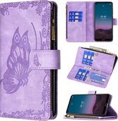 Voor Nokia 3.4 Flying Butterfly Embossing Pattern Rits Horizontale Flip lederen tas met houder & kaartsleuven & portemonnee (paars)