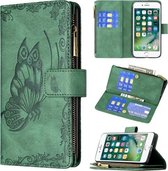 Voor iPhone 8/7 Flying Butterfly Embossing Pattern Rits Horizontale Flip lederen tas met houder & kaartsleuven & portemonnee (groen)