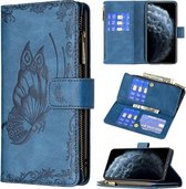 Voor iPhone XR Flying Butterfly Embossing Pattern Rits Horizontale Flip lederen tas met houder & kaartsleuven & portemonnee (blauw)