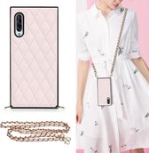 Voor Samsung Galaxy A90 5G Elegant Rhombic Pattern Microfiber Leather + TPU Shockproof Case met Crossbody Strap Chain (Roze)