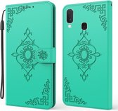 Voor Samsung Galaxy A40 Reliëf Fortune Bloem Patroon Horizontale Flip Leren Case met Houder & Kaartsleuf & Portemonnee & Lanyard (Groen)