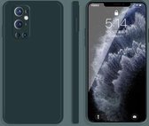 Voor OnePlus 9 Pro effen kleur imitatie vloeibare siliconen rechte rand valbestendige volledige dekking beschermhoes (donkergroen)