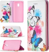 Voor Nokia C1 Plus Gekleurde Tekening Patroon Onzichtbare Magnetische Horizontale Flip PU Lederen Case met Houder & Kaartsleuven & Portemonnee (Twee Vlinders)