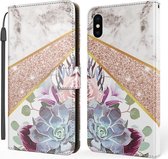 Marmeren horizontale flip TPU + PU lederen hoes met houder en kaartsleuven en portemonnee en draagkoord voor iPhone X / XS (bloemtextuur)