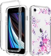 2 in 1 hoog transparant geverfd schokbestendig PC + TPU beschermhoes voor iPhone 6s / 6 (roze bloem)