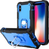 PC + rubberen 3-lagen schokbestendige beschermhoes met roterende houder voor iPhone XS / X (zwart + blauw)