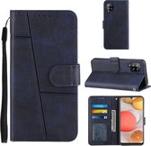 Voor Samsung Galaxy A42 5G Stiksels Kalfs Textuur Gesp Horizontale Flip Lederen Case met Houder & Kaartsleuven & Portemonnee & Lanyard (Blauw)