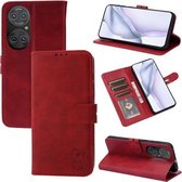 Voor Huawei P50 Reliëf Happy Cat Patroon Horizontale Flip Lederen Case met Houder & Kaartsleuven & Portemonnee (Rood)