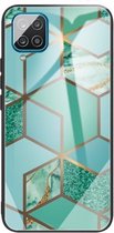 Voor Samsung Galaxy A12 5G Abstract Marble Pattern Glass beschermhoes (Rhombus Green)