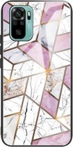 Voor Xiaomi Redmi Note 10 Abstract Marble Pattern Glass beschermhoes (Rhombus White Purple)