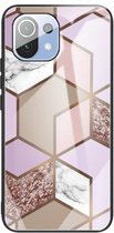 Voor Xiaomi Mi 11 Lite Abstract Marble Pattern Glass beschermhoes (Rhombus Orange Purple)