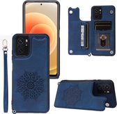 Voor Xiaomi Redmi Note 10 Mandala reliëf PU + TPU-hoesje met houder & kaartsleuven & fotolijst & riem (blauw)