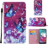 Voor Motorola Moto G30 / G10 / G10 Power Cross Texture Painting Pattern Horizontale Flip lederen hoes met houder & kaartsleuven & portemonnee & lanyard (paarse vlinder)