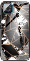 Voor Samsung Galaxy A12 5G Abstract Marble Pattern Glass beschermhoes (Rhombus Black)