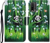 Voor Xiaomi Redmi 9T Gekleurde Tekening Patroon Horizontale Flip PU Lederen Case met Houder & Kaartsleuven & Portemonnee & Lanyard (Panda)