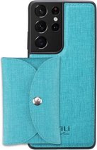 Voor Samsung Galaxy S21 Ultra 5G ViLi T-serie TPU + PU geweven stof magnetische beschermhoes met portemonnee (blauw)