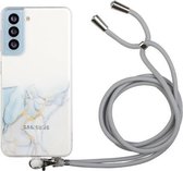 Voor Samsung Galaxy S21 5G hol marmerpatroon TPU schokbestendig beschermhoes met nekriempje (grijs)