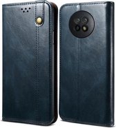 Voor Xiaomi Redmi Note 9 5G (CN-versie) Simple Wax Crazy Horse Texture Horizontale flip lederen tas met kaartsleuven en portemonnee (marineblauw)